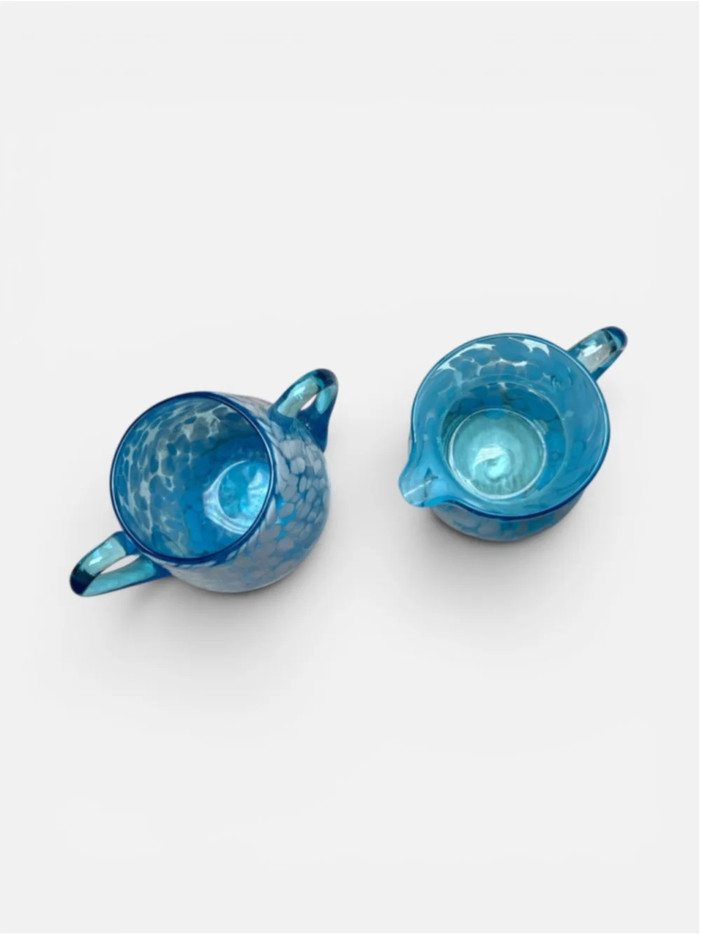 Hand Blown Aqua Blue Art Glass Creamer & Sugar Bowl Set | Studio Glass | Coastal - Picture 3 of 7